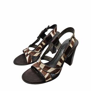 Nine West Zebra Print Calf Hair Peep Toe Sling Sandal High Heel Size 6M